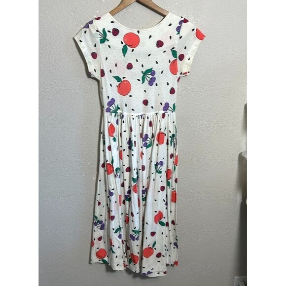 VTG 90s Fruit Print Midi Dress Womens S White Knit Cotton Blend Fit Flare - Picture 3 of 11